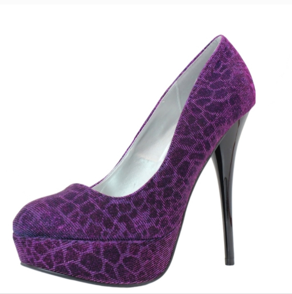 🦢♡Qupid Berry Fabric Leopard Glitter Stiletto High Heel Pumps